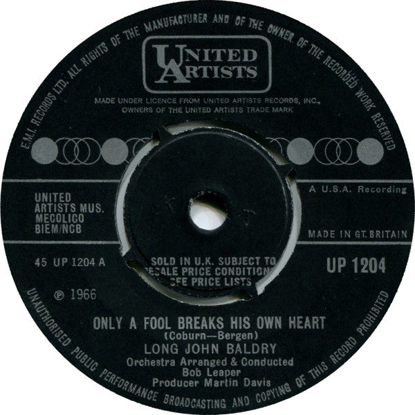 Long John Baldry : Only A Fool Breaks His Own Heart (7", Single)