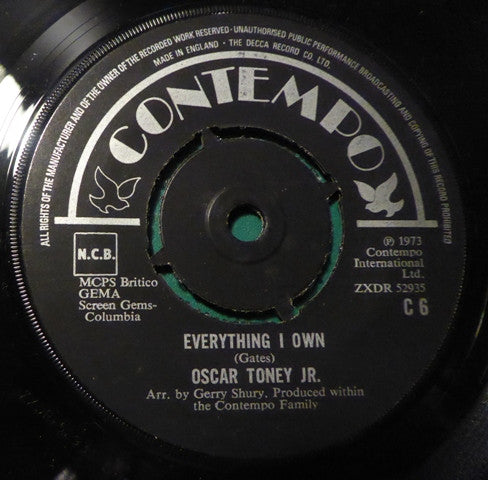 Oscar Toney Jr. :  Everything I Own / Kentucky Bluebird (A Message To Martha)  (7", Single, Pus)