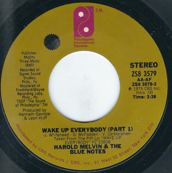 Harold Melvin And The Blue Notes : Wake Up Everybody (7", Single, Styrene, Ter)