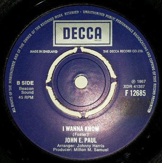 John E. Paul : Prince Of Players / I Wanna Know (7", RE)
