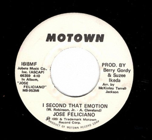 José Feliciano : I Second That Emotion (7", Promo)