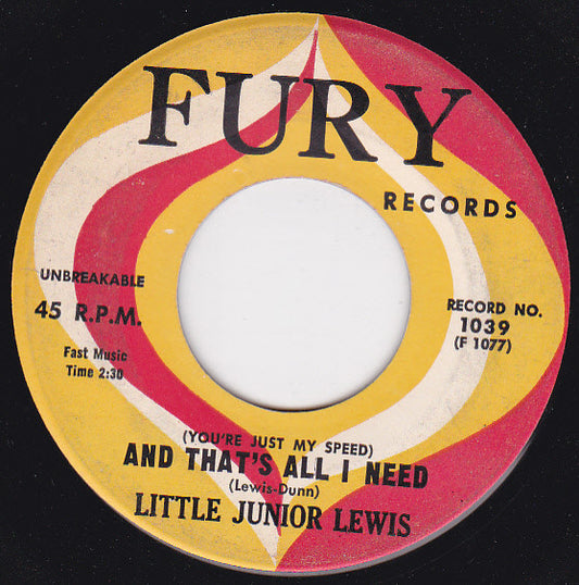 Little Junior Lewis : (You're Just My Speed) And That's All I Need / Come On Back Where You Belong (7", Single)