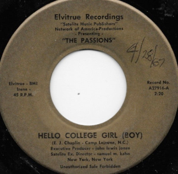 The Passions (6) : Hello College Girl (Boy) / You Better Make A Move (7", Single)