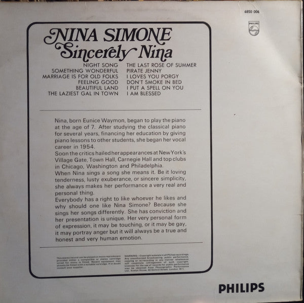 Nina Simone : Sincerely Nina (LP, Comp)