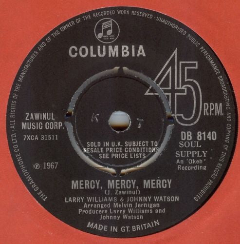 Larry Williams & Johnny Watson : Mercy, Mercy, Mercy (7", Single)