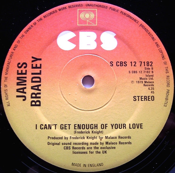 James Bradley (2) : I'm In Too Deep / I Can't Get Enough Of Your Love (12", Single, Ltd)