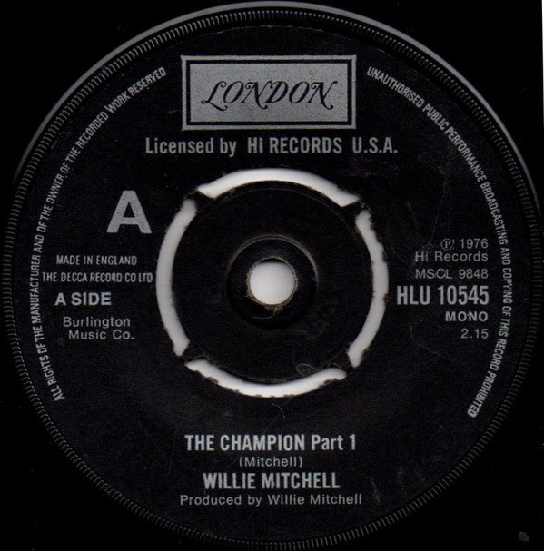 Willie Mitchell : The Champion (7", Single, Mono)