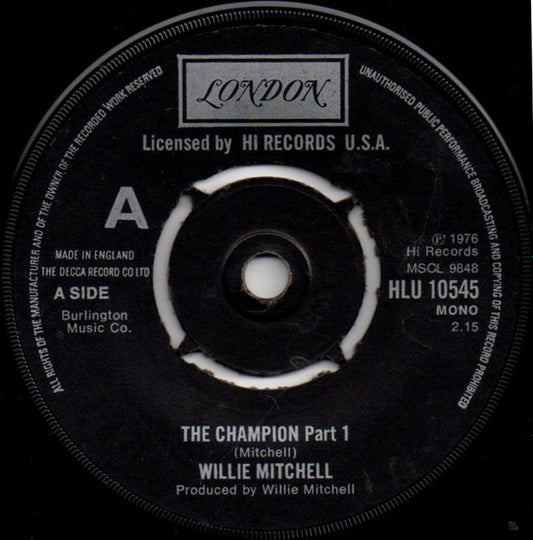 Willie Mitchell : The Champion (7", Single, Mono)