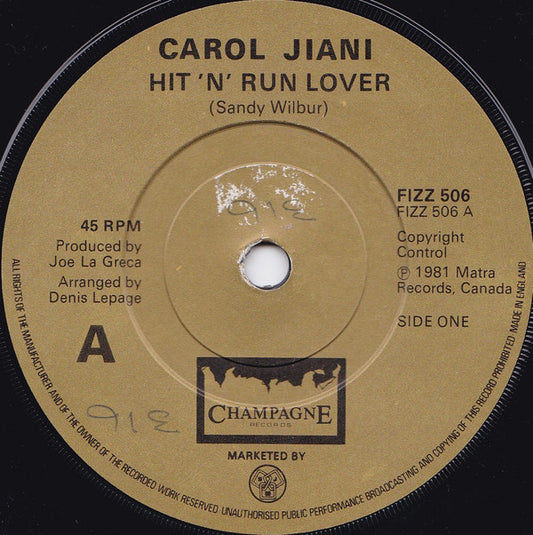 Carol Jiani : Hit 'N' Run Lover (7", Single)