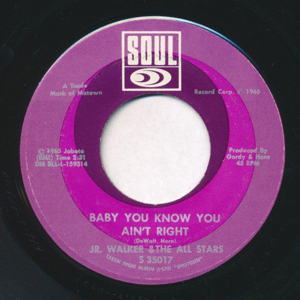 Junior Walker & The All Stars : Cleo's Mood / Baby You Know You Ain't Right (7", Single)