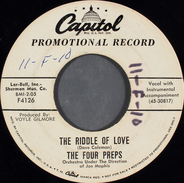 The Four Preps : She Was Five And He Was Ten (7", Single, Promo)