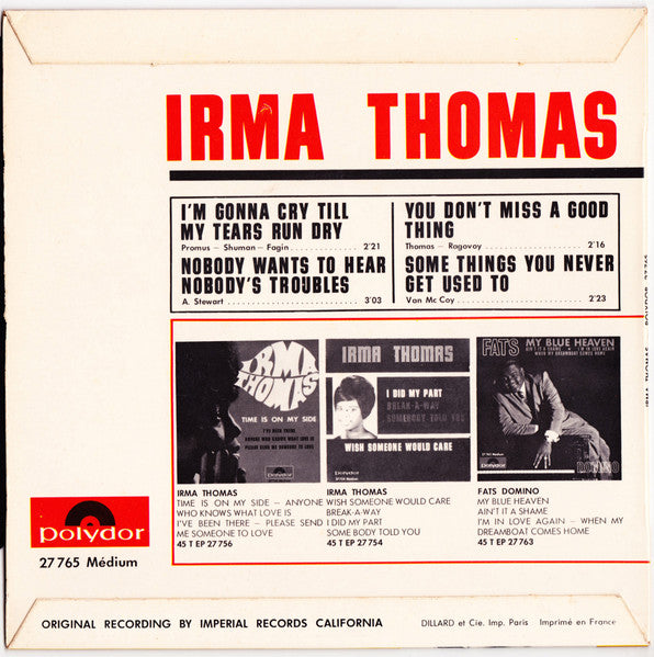 Irma Thomas : I'm Gonna Cry Till My Tears Run Dry (7", EP)