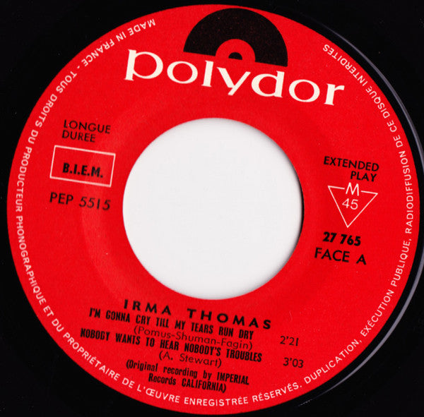 Irma Thomas : I'm Gonna Cry Till My Tears Run Dry (7", EP)