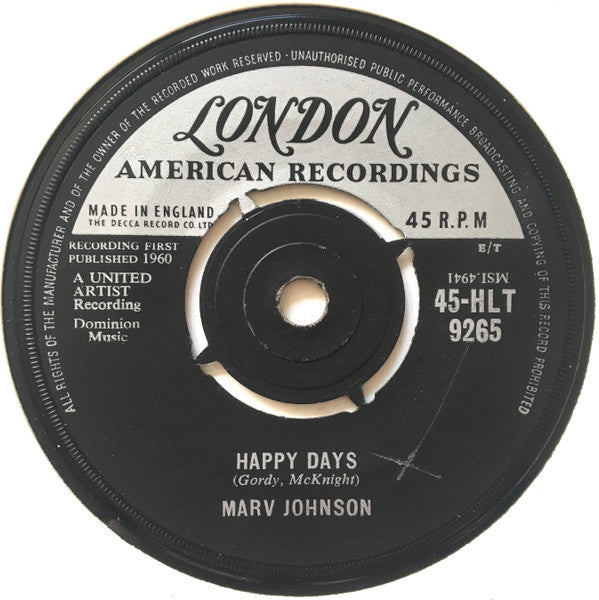 Marv Johnson : Happy Days / Baby, Baby (7", Single, 4 p)