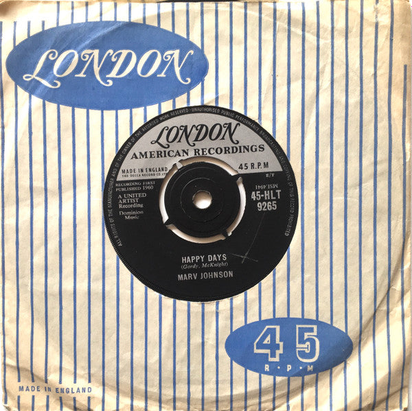 Marv Johnson : Happy Days / Baby, Baby (7", Single, 4 p)