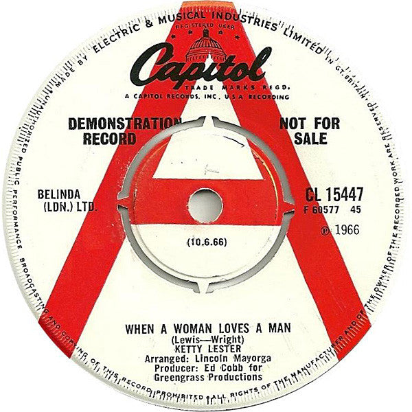Ketty Lester : When A Woman Loves A Man (7", Promo)