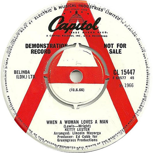 Ketty Lester : When A Woman Loves A Man (7", Promo)