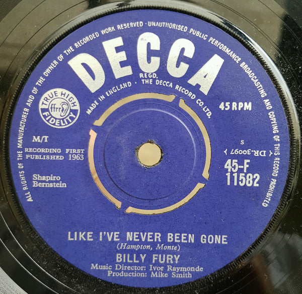 Billy Fury : Like I've Never Been Gone (7", Single)