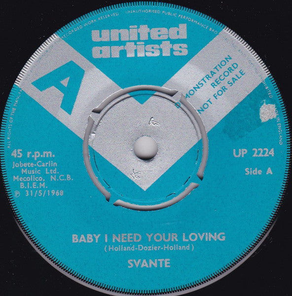 Svante Thuresson : Baby I Need Your Loving / Just One Word From Me (7", Promo)