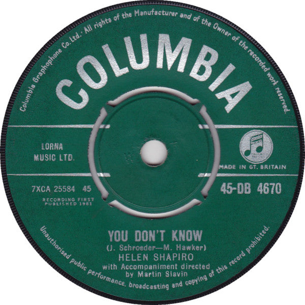 Helen Shapiro : You Don't Know (7", Single, Pus)