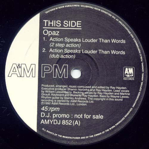 Opaz : Action Speaks Louder Than Words (12", Promo)