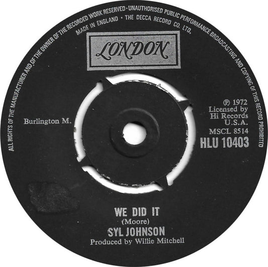 Syl Johnson : We Did It (7", Single)