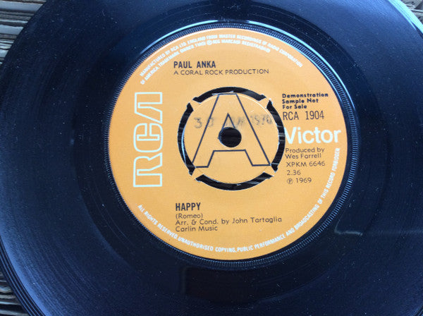 Paul Anka : Happy / Can't Get You Out Of My Mind (7", Promo)