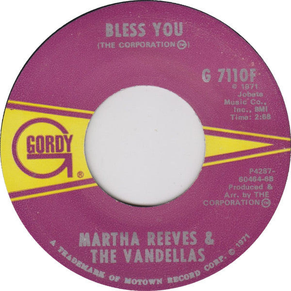 Martha Reeves & The Vandellas : Bless You  (7", Single, ARP)