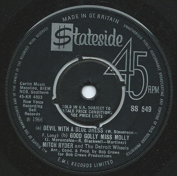 Mitch Ryder & The Detroit Wheels : Devil With A Blue Dress On & Good Golly Miss Molly (7", Single, 4-p)