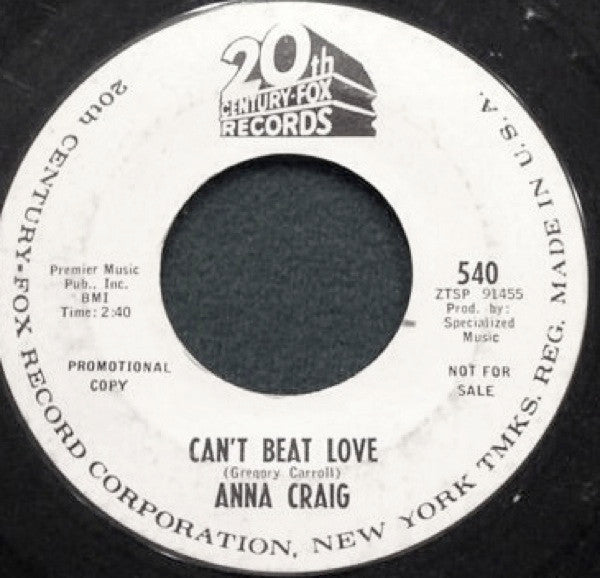 Anna Craig : Nobody Loves Me / Can't Beat Love (7", Promo)