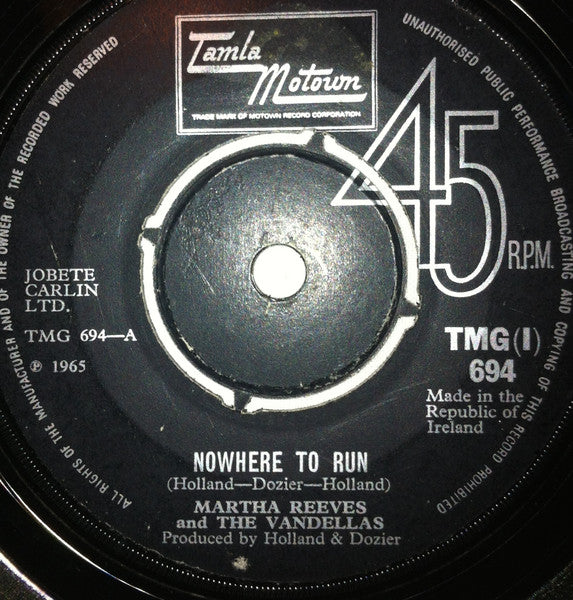 Martha Reeves & The Vandellas : Nowhere To Run (7", Single)