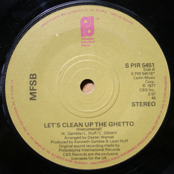 Philadelphia International All Stars / MFSB : Let's Clean Up The Ghetto (7", Single)